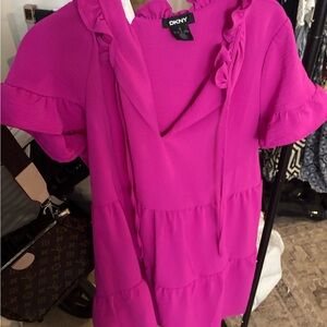 DKNY Women's Pink Ruffle dress
